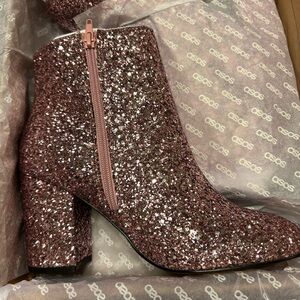 ASOS Raquel Pink Glitter Ankle Boots Wide fit